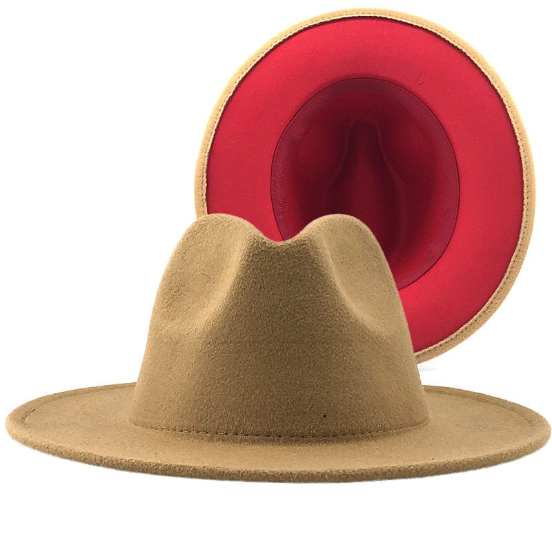 QBHAT Two-color Fedora Hat Women Men Wide Brim Felt Jazz Hat Ladies Party Top Cap Patchwork Chapeau Sombreros De Mujer 50 Colors