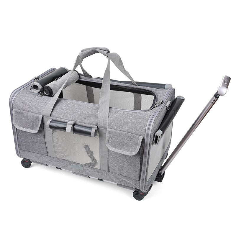 Large Capacity Puppy Travel Bag Mesh Portable Pet Trolley Case Detachable Universal Wheel Cats Handbag Messenger Bag