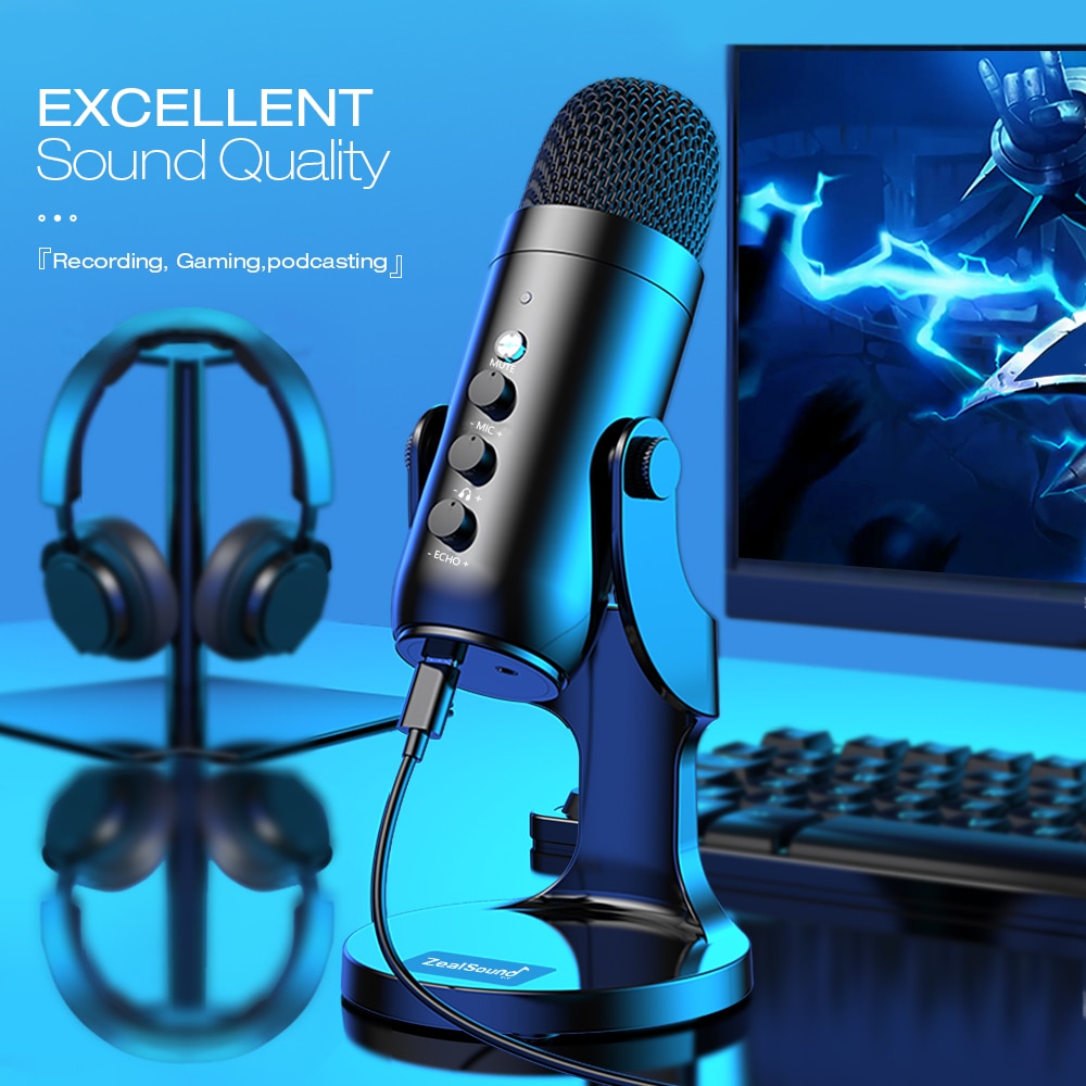 Zealsound Professional USB Condenser Microphone Studio Recording Mic for PC Computer Gaming Streaming Podcasting Laptop Desktop