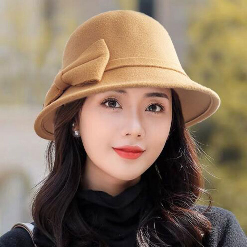 Women's Hat Bow-knot Woolen Felt Fedoras Korean Fashion Ladies Vintage Elegant Hat Warm Autumn Spring Panama Hat for Ladies
