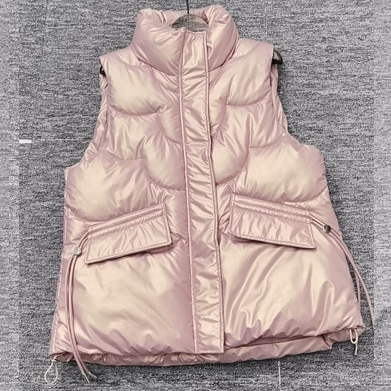 Women Stand Collar 2022 New Short Bright Color Cotton Padded Jacket Sleeveless Female Winter  Waistcoat Coat Vest