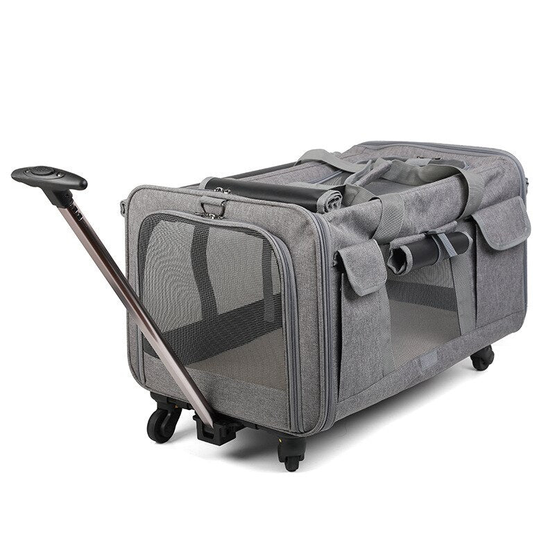 Large Capacity Pet Trolley Bag Detachable Universal Wheel Breathable Foldable Dog Bag Cat Carrier