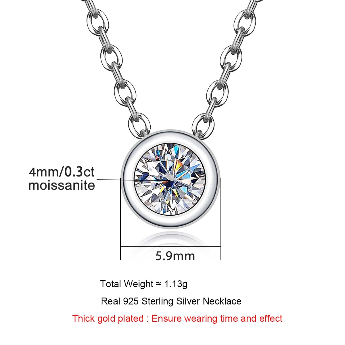 AnuJewel 4mm 0.3ct D Color Moissanite Round Brilliant Cutting 18K Gold Plated  45cm 925 Sterling Silver Necklaces  Wholesale