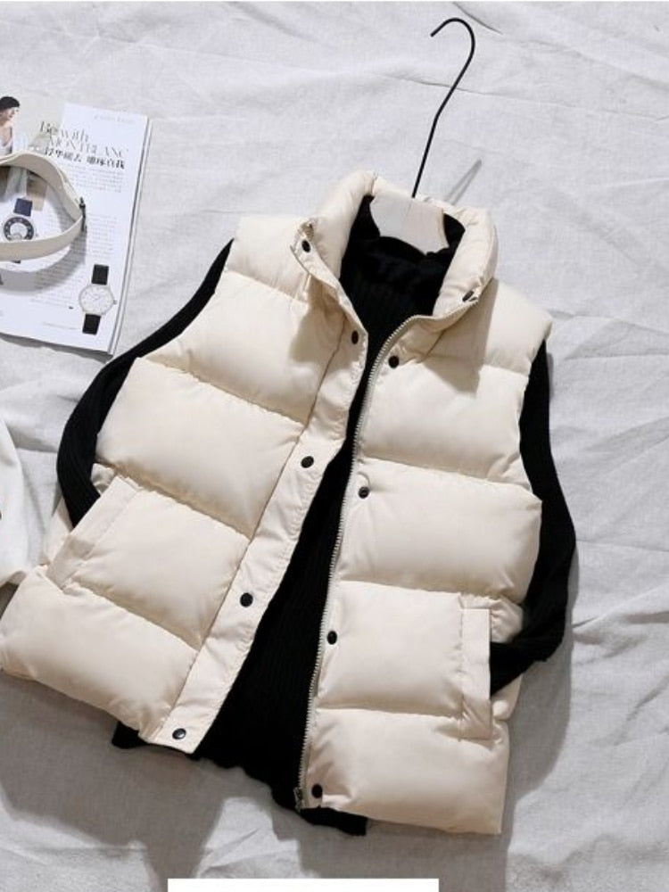 Women Winter Warm Cotton Padded Puffer Vests Sleeveless Parkas Jacket