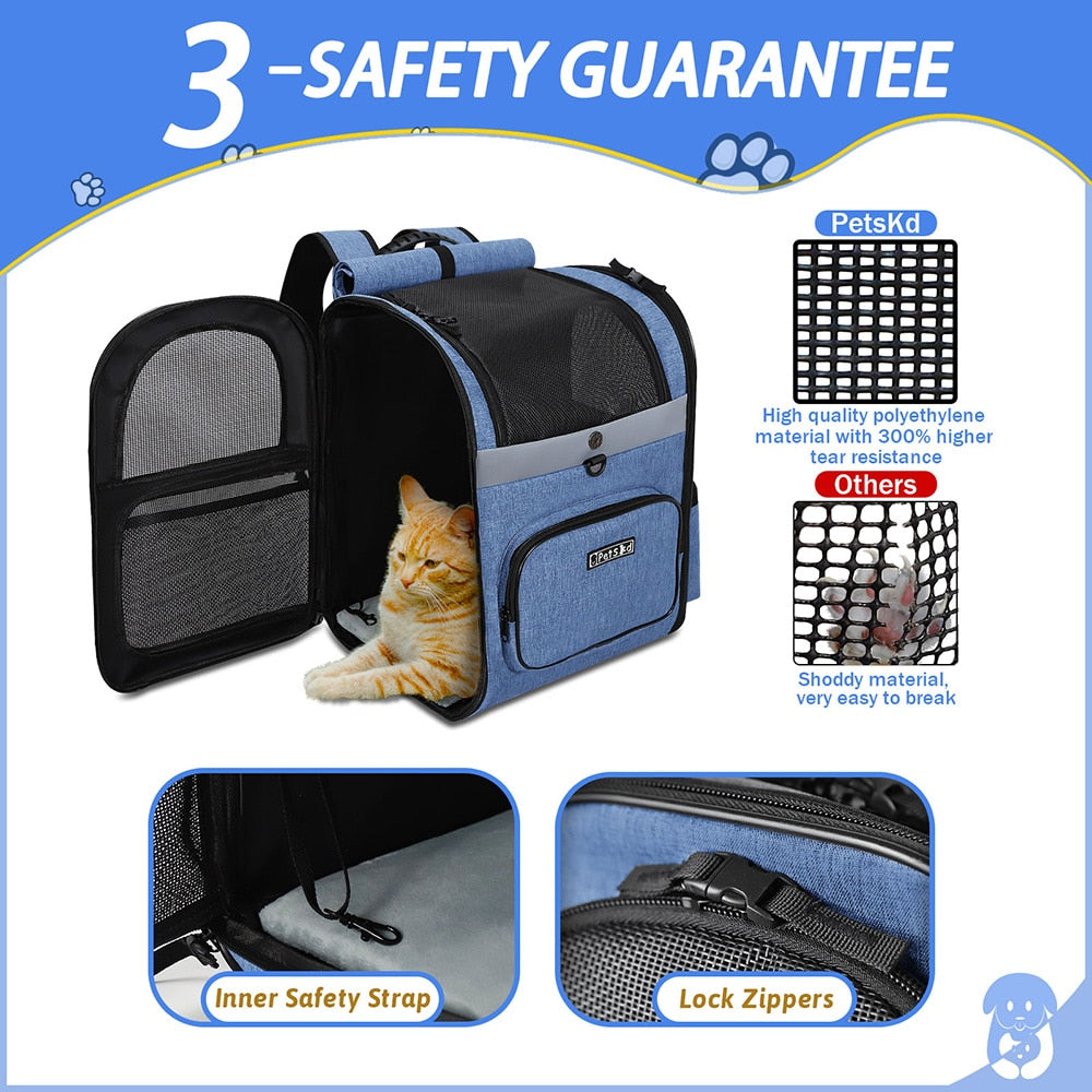 Dog Carrier Bag Pet Double Shoulder Backpack Sturdy Frame Breathable Foldable Dog Double Doors Bag Fits 20 lbs Pets Travel Set