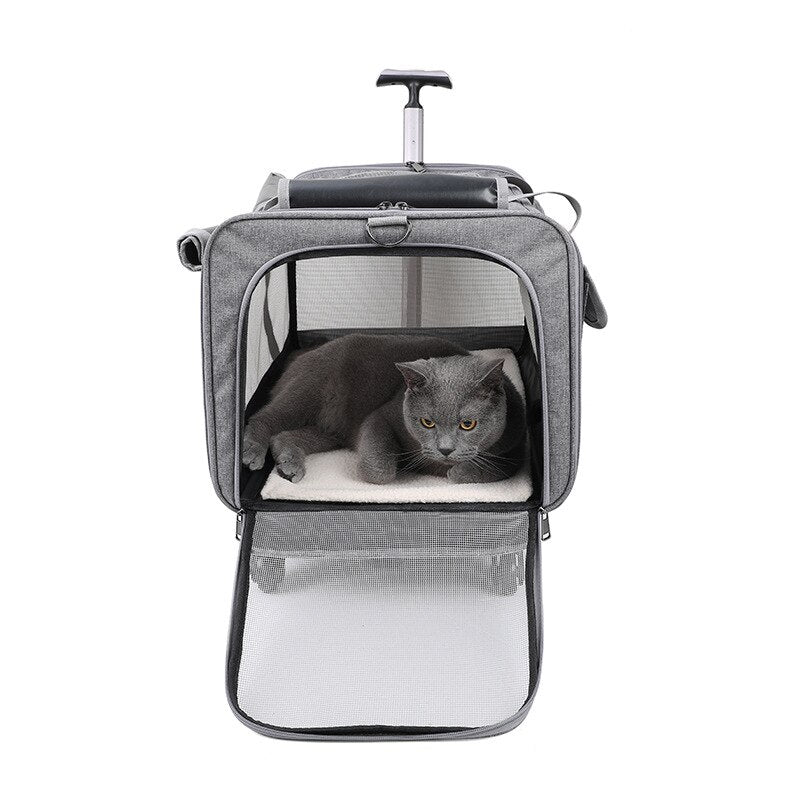 Large Capacity Puppy Travel Bag Mesh Portable Pet Trolley Case Detachable Universal Wheel Cats Handbag Messenger Bag