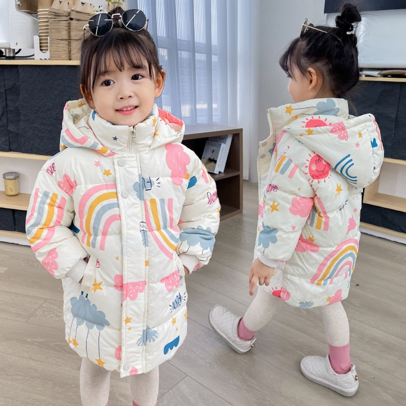 2022 New Girls Boys Down Jacket Winter Coats Children Clothes Hooded Windbreaker Coat For Kids 2-7 Years Cotton Warm Outerwear