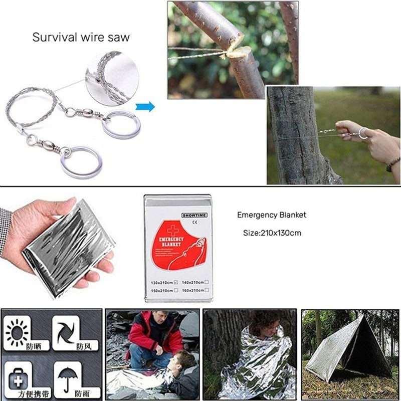 13 Pcs Outdoor Survival Kit Multifunction Gear Emergency Hiking Military Camping Tool Set With Fishing Kit