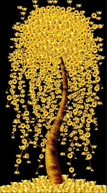 Luxury Lucky Golden coin Tree Posters and Prints Fortune Plants Rich Money Canvas Botanic Wall Art Painting Pictures Room Decor