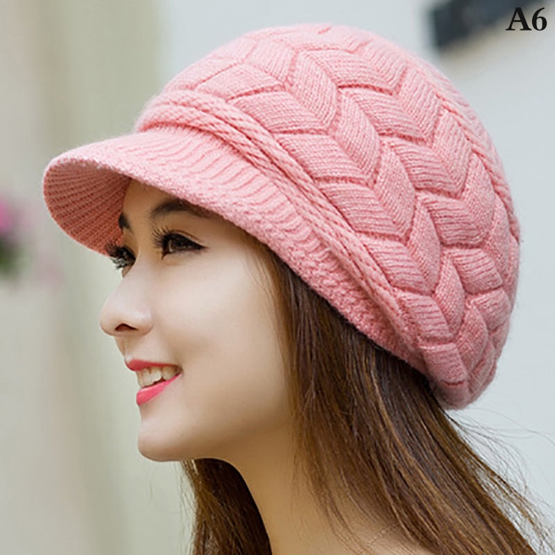 Women's Hats Winter Warm Knitted Hat Rabbit Hair Double Layer Plus Velvet Cap Visor Beanies For Women Casual