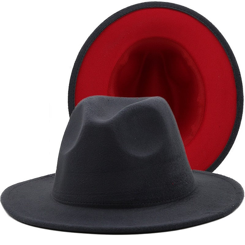 QBHAT Two-color Fedora Hat Women Men Wide Brim Felt Jazz Hat Ladies Party Top Cap Patchwork Chapeau Sombreros De Mujer 50 Colors