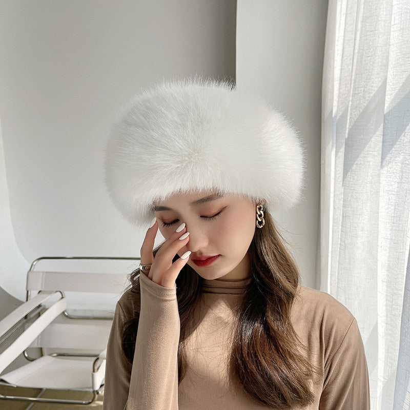 2022 Winter Fashion Furry Faux Fur Women Girl Fur Pullover Hat Winter Outdoor Berets Warm Hats Windproof Sunshade Warmer Cap New