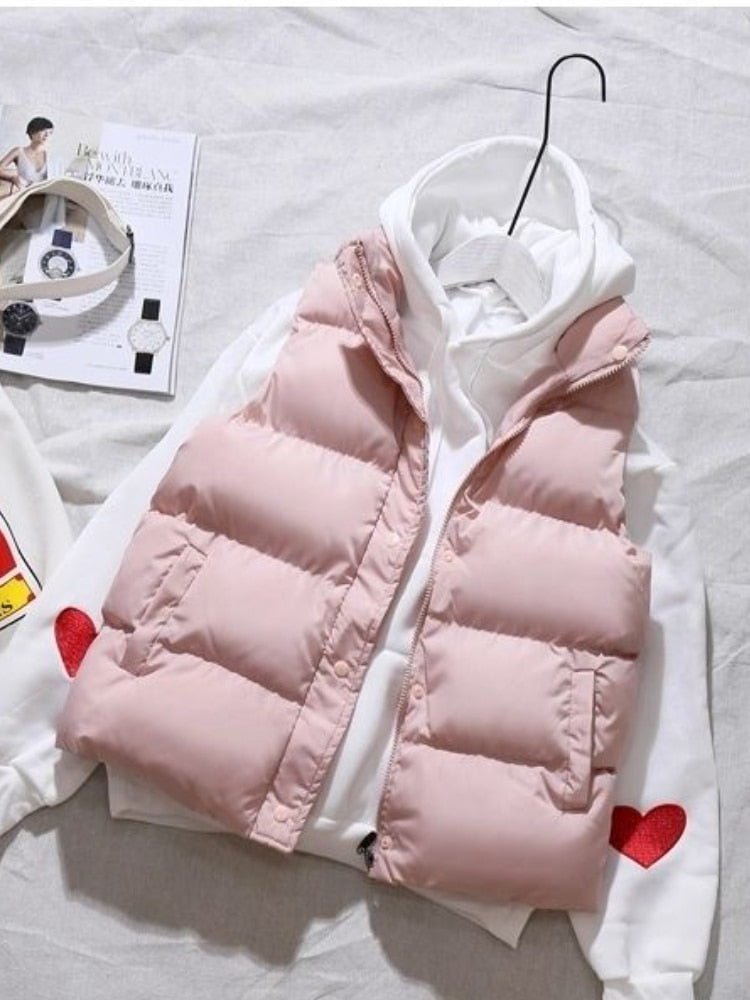 Women Winter Warm Cotton Padded Puffer Vests Sleeveless Parkas Jacket