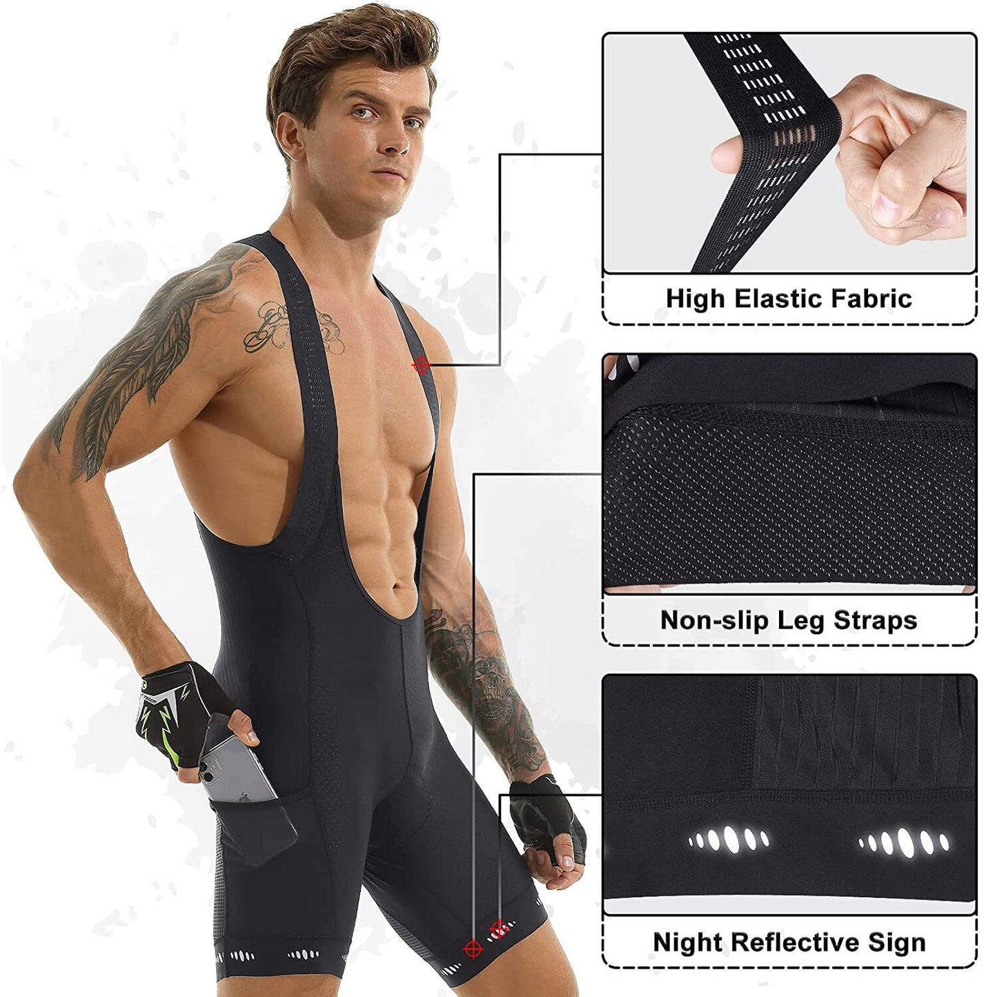 X-Tiger Men&#39;s Cycling Bib Shorts With Pocket UPF 50+ Latest Generation Quick-dry Polyester Competitive Edition Series Bib Shorts