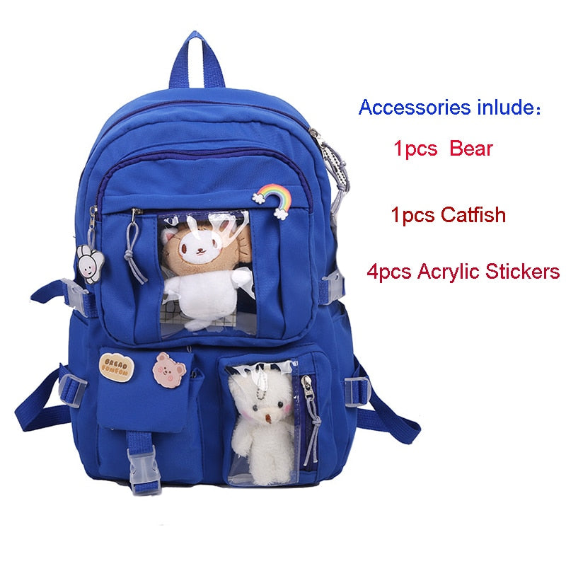 Large-capacity Cute Women Multi-Pocket Nylon Backpack Ins Junior High School Student School Bag Female Girl Backpack Laptop Book
