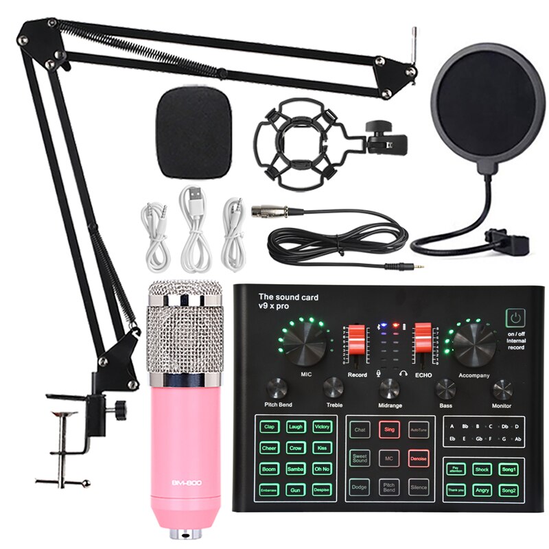 Bm 800 Microphone Sound Card Professional Studio Condenser Wireless Microphone for USB Gaming Singing Karaoke MIC for PC Phone