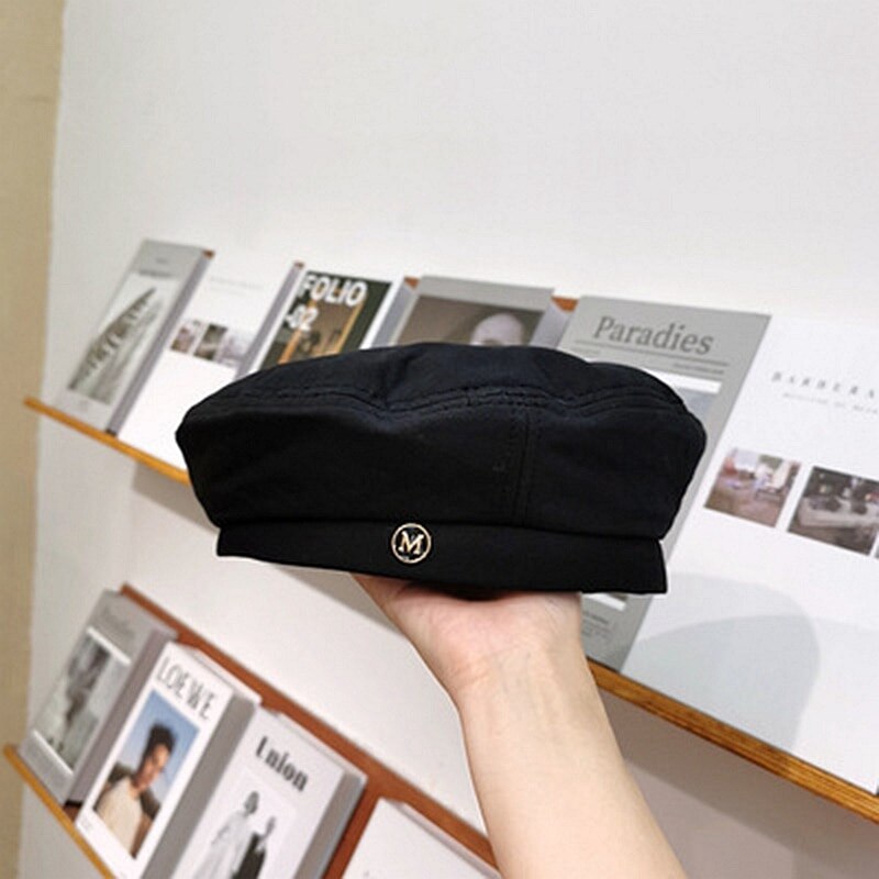 Cotton Women Berets Winter Hats Vintage French Plaid Top Military Cap Painter Hat 2022 Autumn Street Girls Octagonal Beret Caps