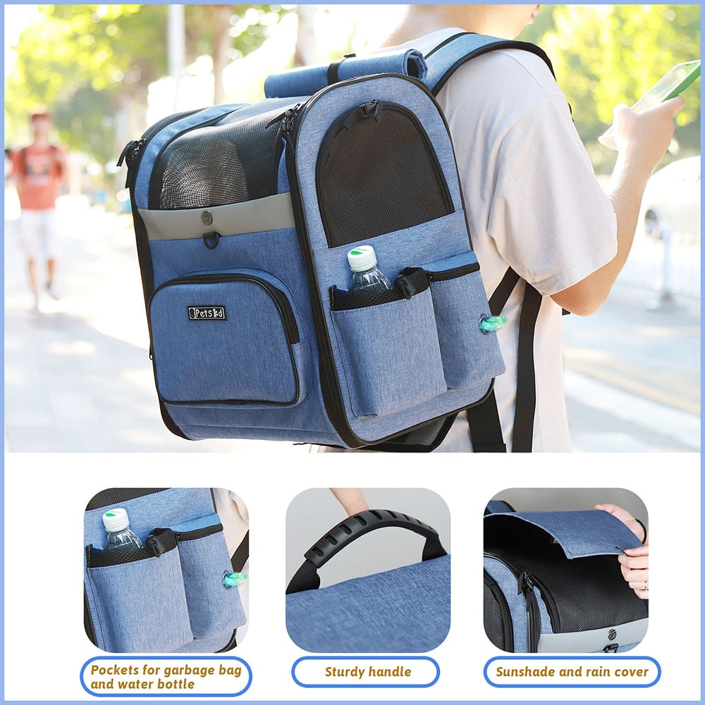 Dog Carrier Bag Pet Double Shoulder Backpack Sturdy Frame Breathable Foldable Dog Double Doors Bag Fits 20 lbs Pets Travel Set