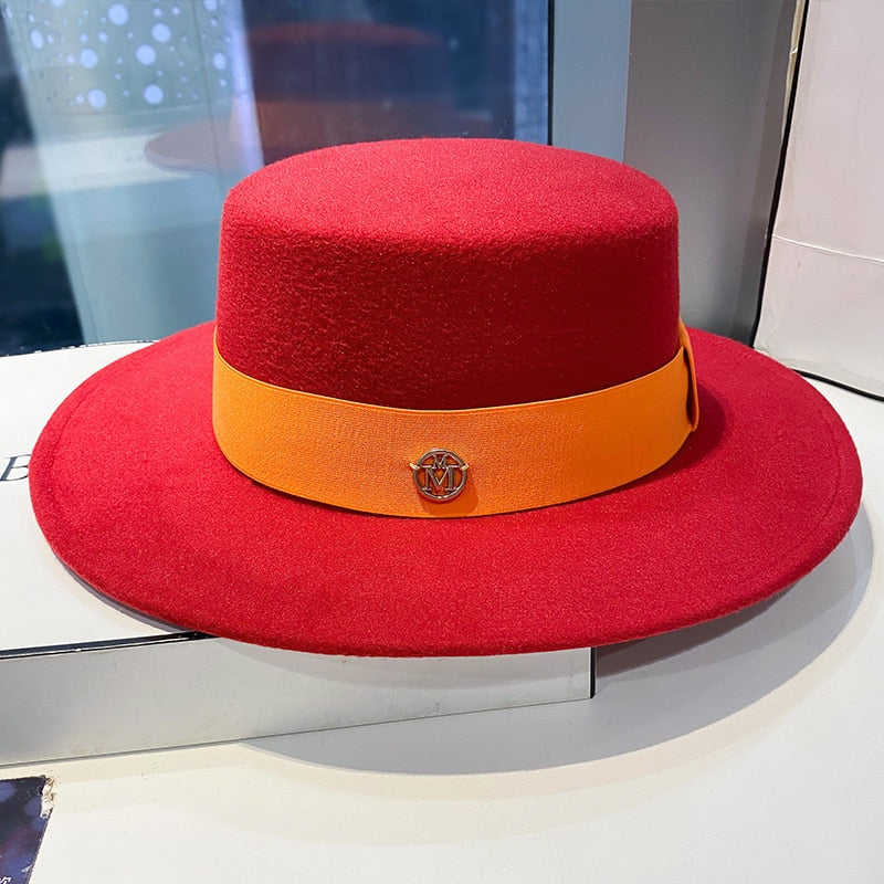 Fedora Hats for Women Flat Top Fashion Elegant Bowler Dress Caps Panama Church Wedding Ribbon Band Hat Men Felt Jazz Hat