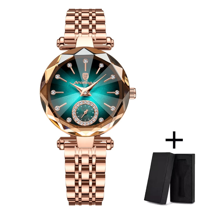 2023 Brand Women Watches Fashion Square Ladies Quartz Watch Bracelet Set Green Dial Simple Rose Gold Mesh Luxury Women Watches