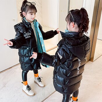 2023 Winter Down Jacket For Girls Coat Waterproof Shiny Hooded Children Outerwear Clothing 4-13 Year Teenage Kids Parka Snowsuit