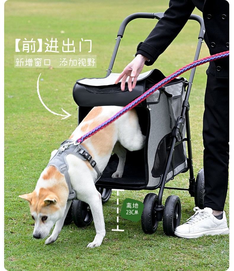 Multi-Pet Hand-push Carrier for Medium to Large Dogs, Lightweight and Foldable Four-wheel Dog Stroller