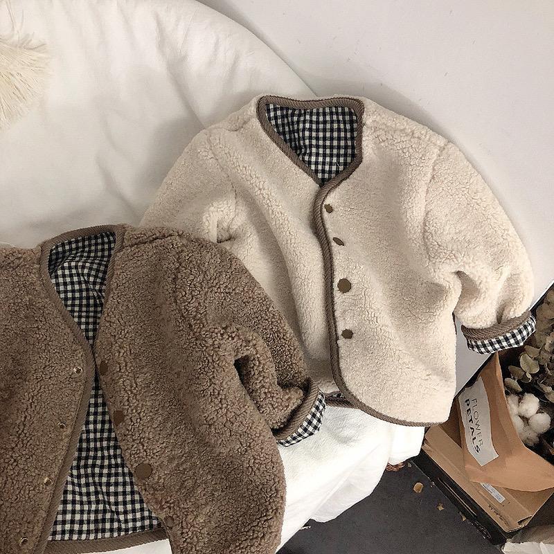 HoneyCherry Autumn and Winter New Warm Jacket Children Two Sides Wear Plaid Plush Jacket Kids Jackets