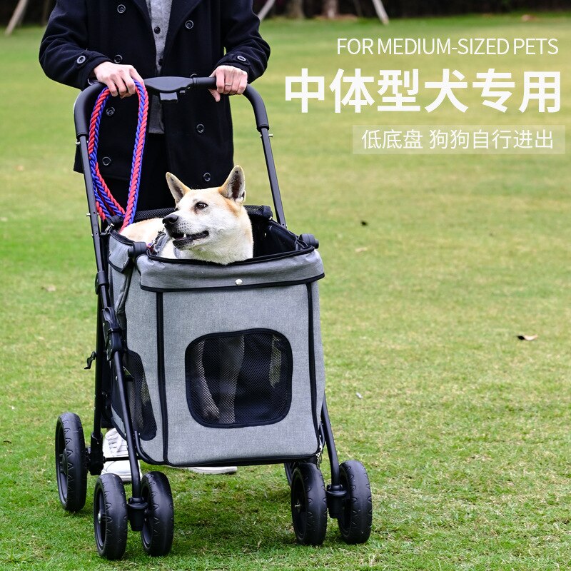 Multi-Pet Hand-push Carrier for Medium to Large Dogs, Lightweight and Foldable Four-wheel Dog Stroller