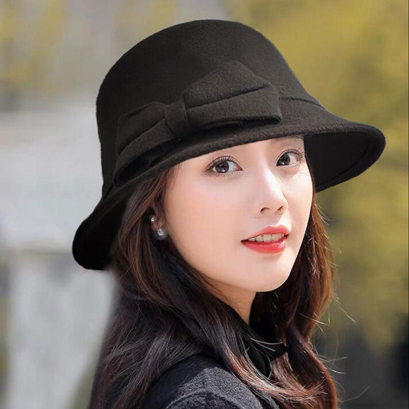 Women's Hat Bow-knot Woolen Felt Fedoras Korean Fashion Ladies Vintage Elegant Hat Warm Autumn Spring Panama Hat for Ladies