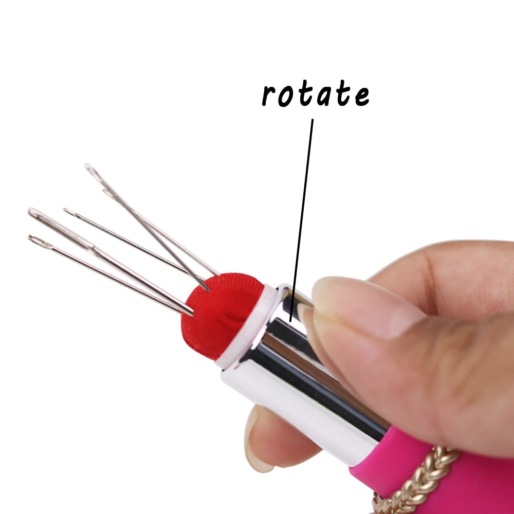1PC Craft Lipstick Shaped Needles Pin Cushion with 5 Sewing Needles Pincushion Rotatable Needle Holder Sewing Tool Accessories