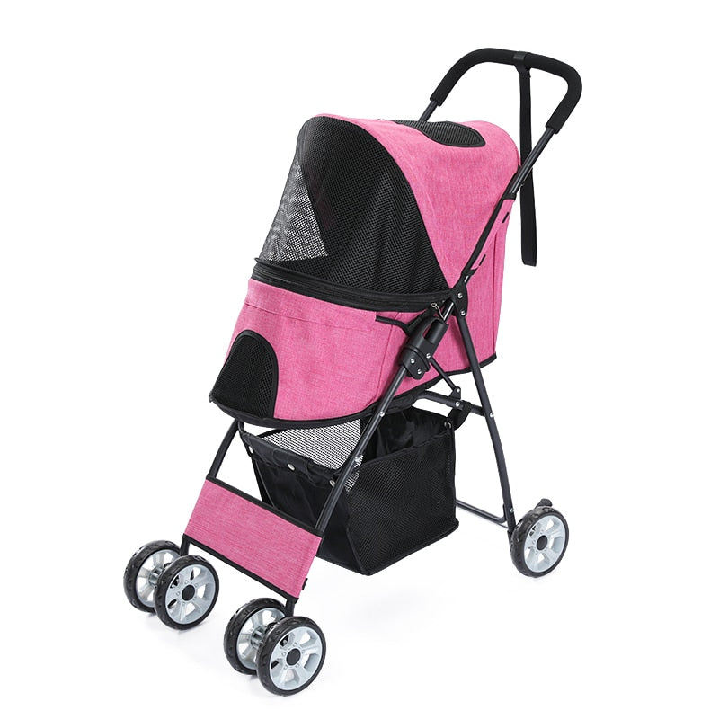 Stable Pet Dog Carrier Stroller for Kitten Buggy Outdoor Puppy Pet Baby Cart 2 Colors Light Foldable Large Space Jogger Stroller