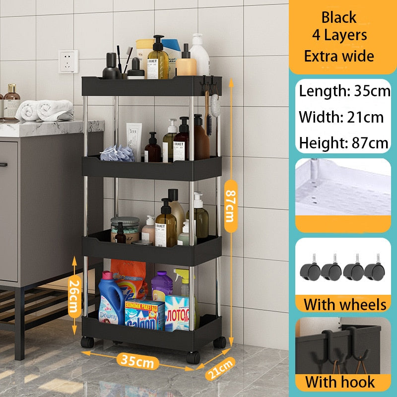 3/4 Tier Kitchen Storage Rack Movable Gap Storage Shelves Bathroom Shelf Slim Slide Organizer Rack Livingroom Rack