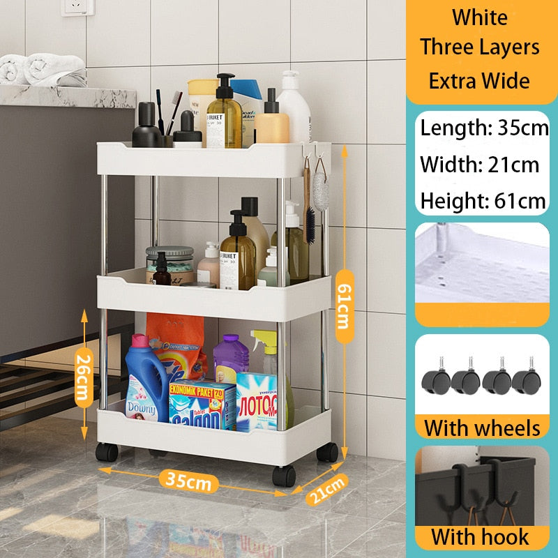 3/4 Tier Kitchen Storage Rack Movable Gap Storage Shelves Bathroom Shelf Slim Slide Organizer Rack Livingroom Rack