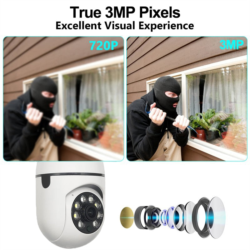 New 3MP Wifi IP Surveillance Bulb Camera Outdoor 4X Digital Zoom AI Human Detect Wireless Monitor H.265 Audio Security CCTV Cam