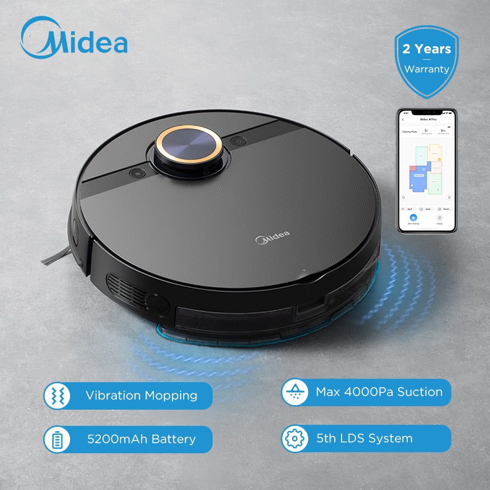 Midea M7 PRO Robot Vacuum Cleaner 4000Pa Suction 5200mAh Vibrating Mopping Intelligent Robotic App Control Smart Home Appliance