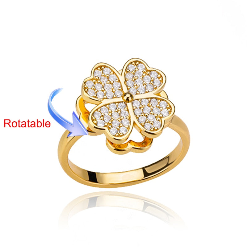 Rotating Four Clover Adjustable Rings for Women Stainless Steel Wedding Ring Female Fashion Aesthetic Jewelry Christmas Gift