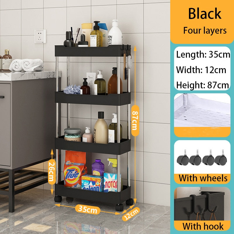 3/4 Tier Kitchen Storage Rack Movable Gap Storage Shelves Bathroom Shelf Slim Slide Organizer Rack Livingroom Rack