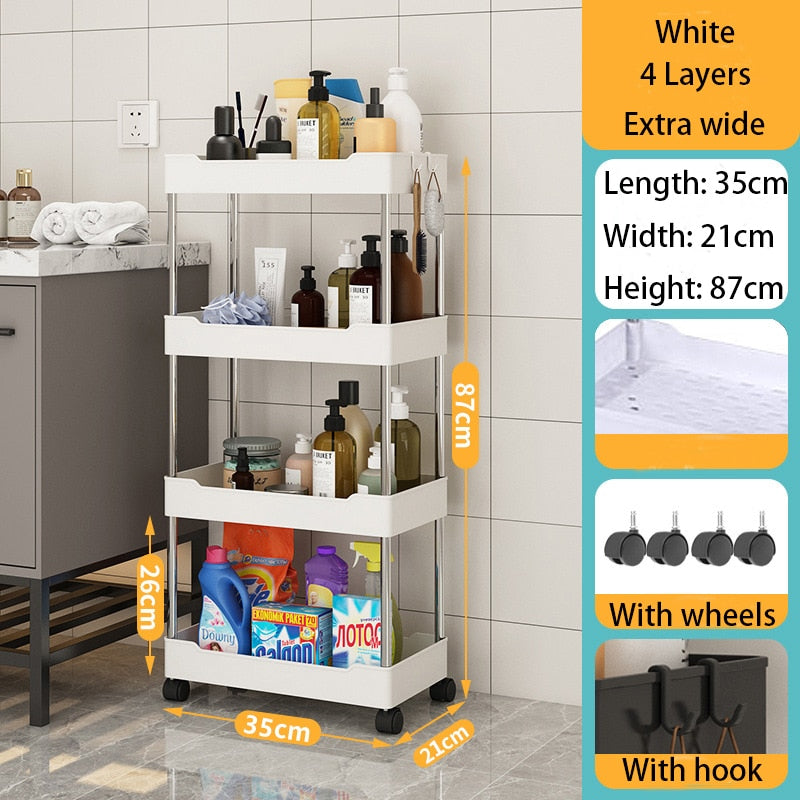 3/4 Tier Kitchen Storage Rack Movable Gap Storage Shelves Bathroom Shelf Slim Slide Organizer Rack Livingroom Rack