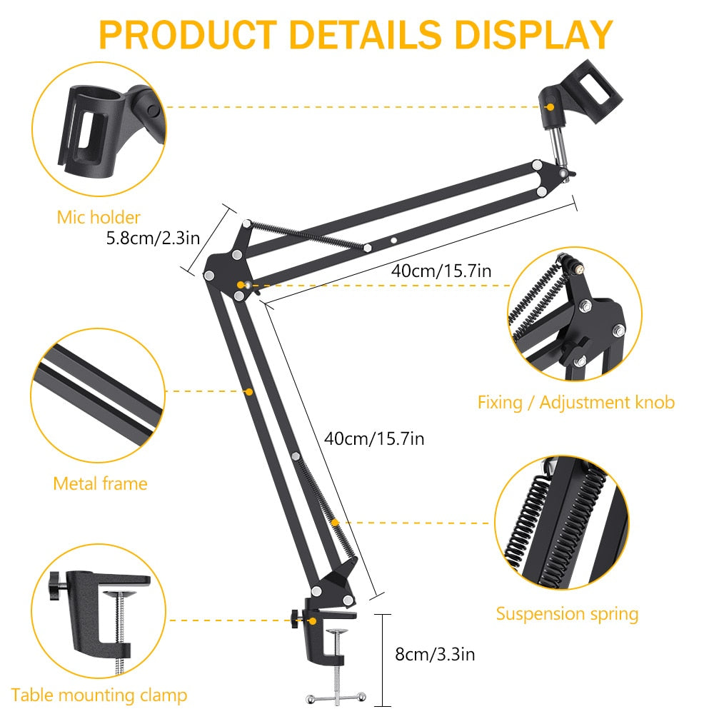 MAONO Microphone Suspension Boom Scissor Arm Stand for Professional Podcast Streaming Youtube Microfone