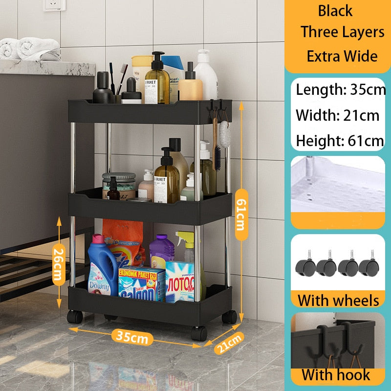 3/4 Tier Kitchen Storage Rack Movable Gap Storage Shelves Bathroom Shelf Slim Slide Organizer Rack Livingroom Rack