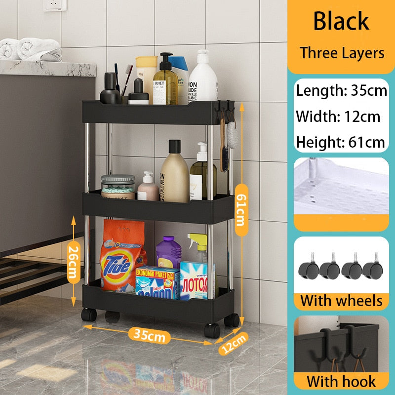 3/4 Tier Kitchen Storage Rack Movable Gap Storage Shelves Bathroom Shelf Slim Slide Organizer Rack Livingroom Rack