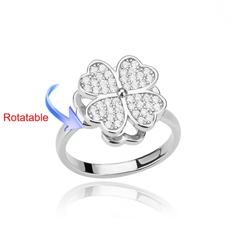 Rotating Four Clover Adjustable Rings for Women Stainless Steel Wedding Ring Female Fashion Aesthetic Jewelry Christmas Gift