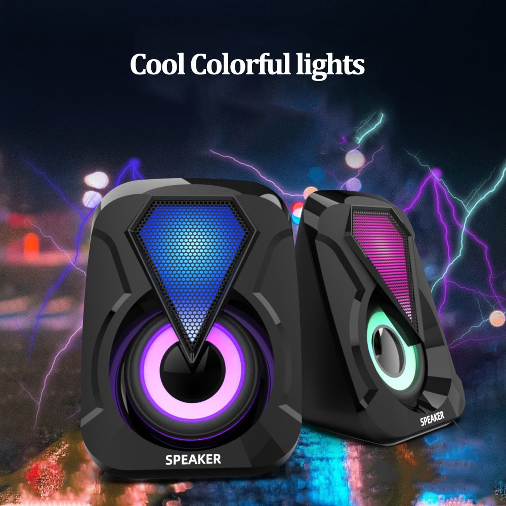USB Wired Computer Speakers Bass Stereo Subwoofer Colorful LED Light for Laptop Smartphones MP3 Player