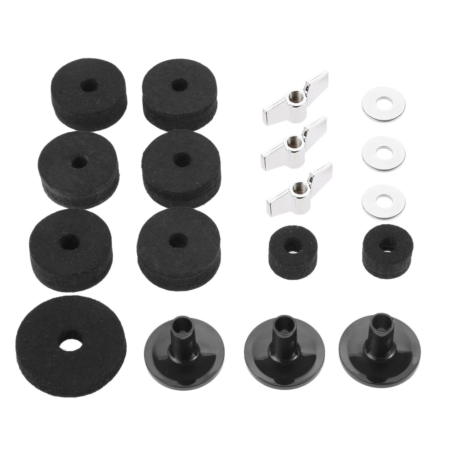 Cymbal Felts Hi-Hat Clutch Felt Hi Hat Cup Felt Cymbal Stand Sleeves with Base Wing Nuts and Cymbal Washer for Drum Set of 18Pcs