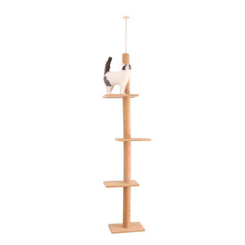 Luxury Cat Tree Tower with Cabinet Wood Adjustable Height Floor-to-Ceiling Vertical Cat Tree Post Toy rascador gato arbre à chat