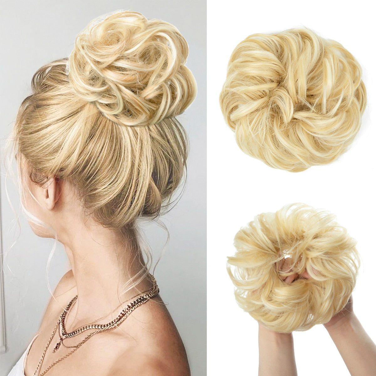 Synthetic Hair Bun Extensions Messy Curly Elastic Hair Scrunchies Hairpieces Synthetic Chignon Donut Updo Hair Pieces for Women
