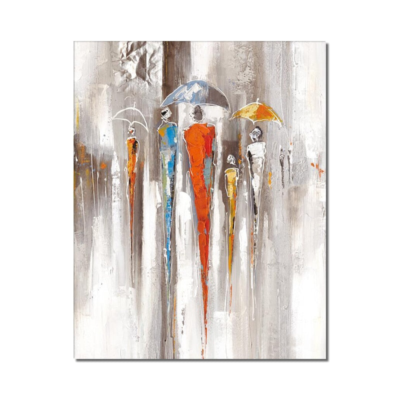 Abstract People In the Rain With Umbrellas 100% Hand Painted Oil Painting On Canvas Abstract Wall Art Decoration For Living Room