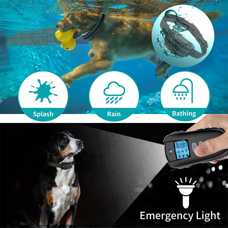 1000ft Electric Dog Training Collar Pet Remote Control Barkproof Collars for Dogs Vibration Sound Shock Rechargeable Waterproof