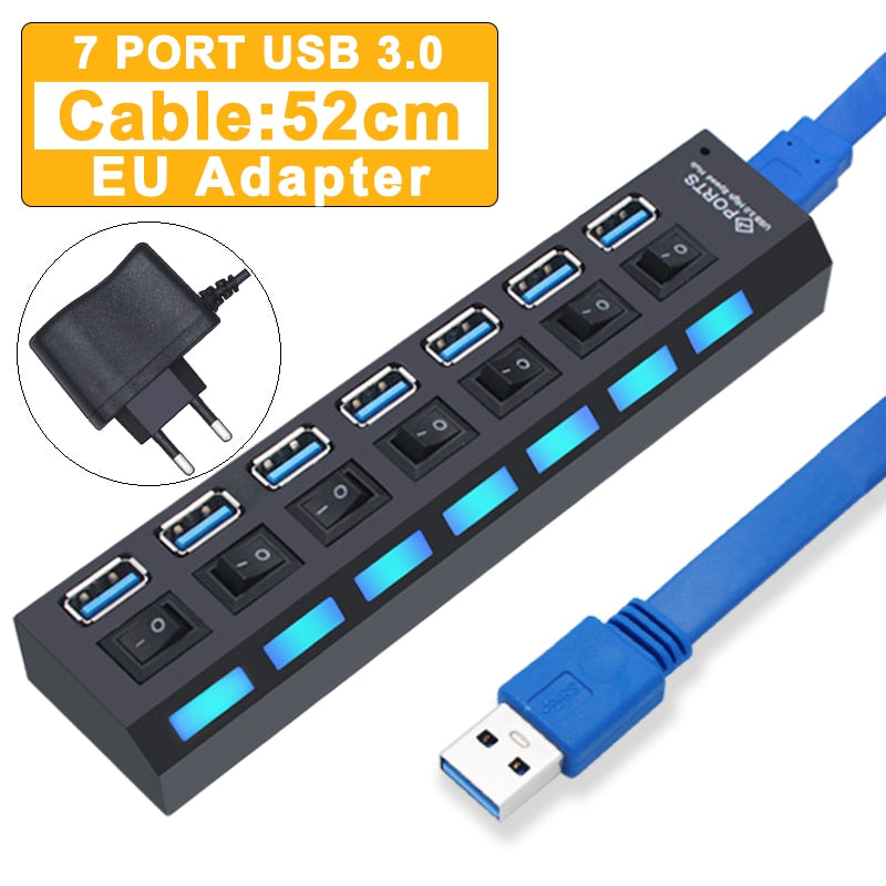 USB Hub 3.0 Hub USB 3 USB 2.0 Multi USB Splitter Power Adapter 4/7 Port Multiple Expander 2.0 with Switch for PC Accessories