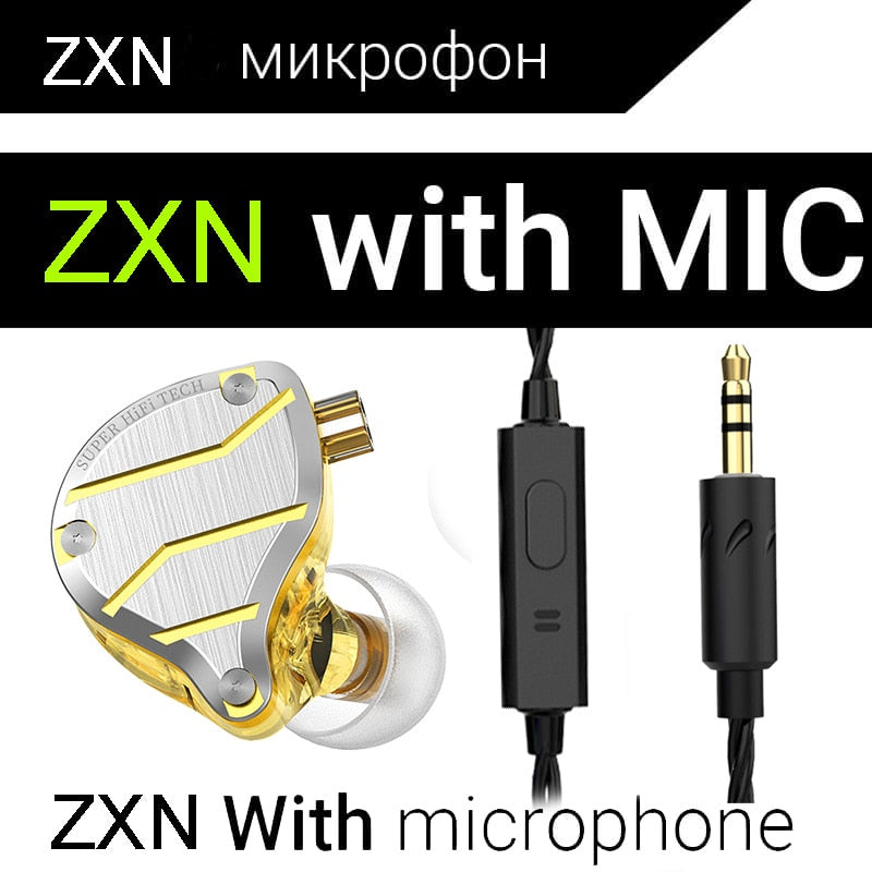 QKZ ZXN ZS10 Pro Gold Earphones HIFI Bass Earbuds In Ear Monitor Headphones Noise Cancelling Metal Headset ES4 ZST X ED9 ED12